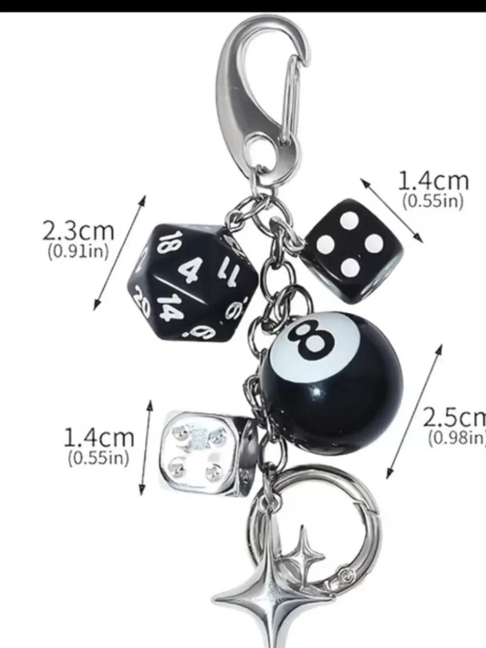 Black Novelty Dice & 8-Ball Keychain Card Holder